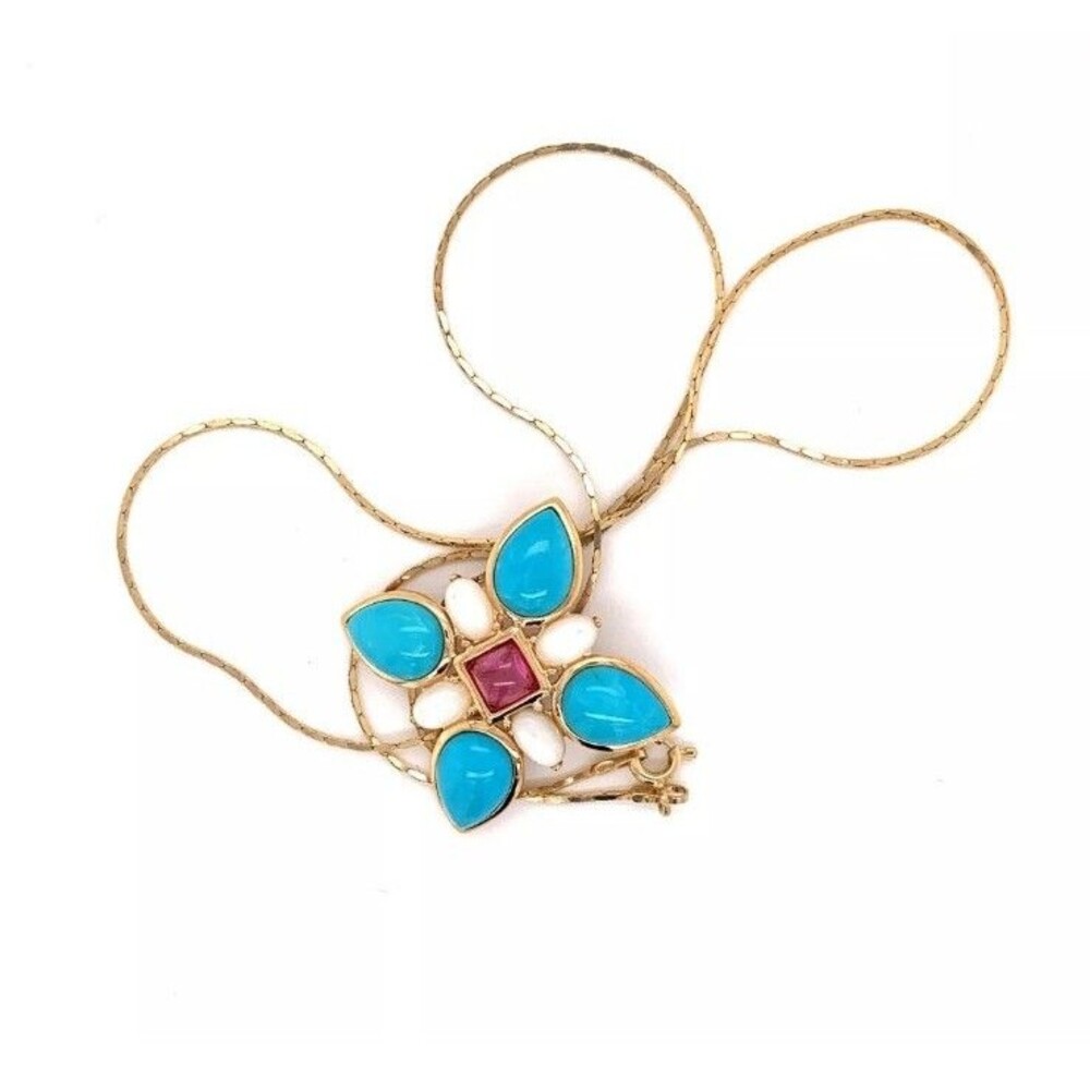 Gold Over 925 Sleeping Beauty, Pearl, And Garnet Necklace